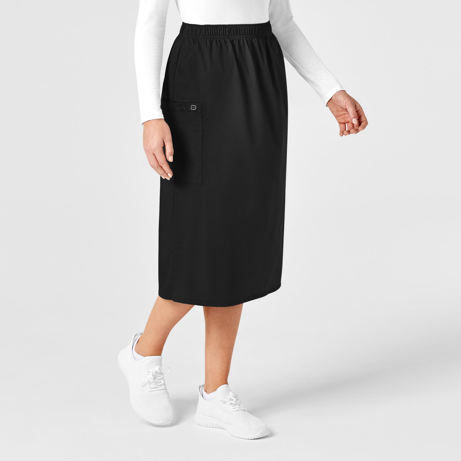 WonderWORK 701 Pull On Cargo Skirt Black Model Image Left Side | Wink