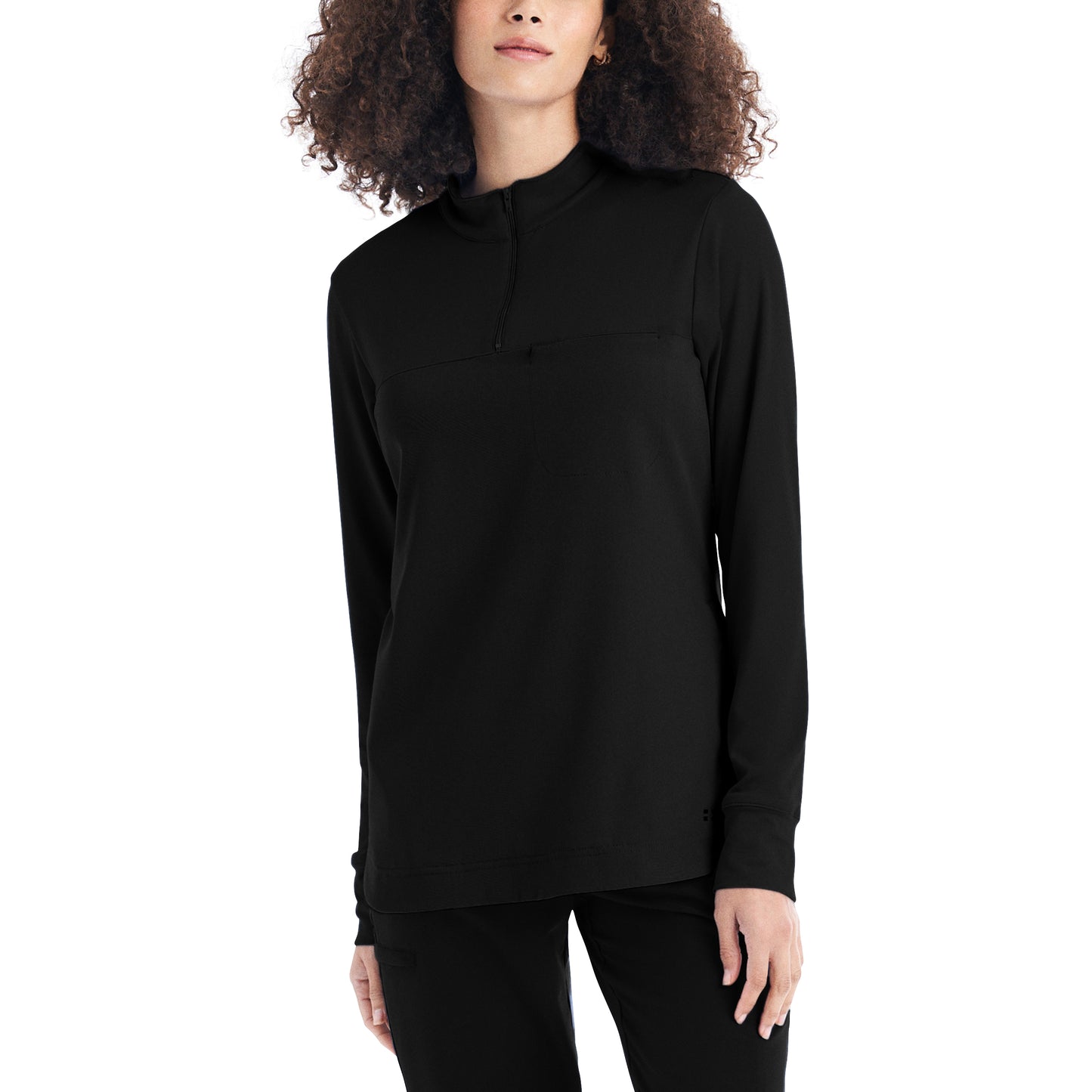 CRFT WT133 Women's 3 Pocket Quarter Zip Mock Neck Pullover Scrub Top Black Image