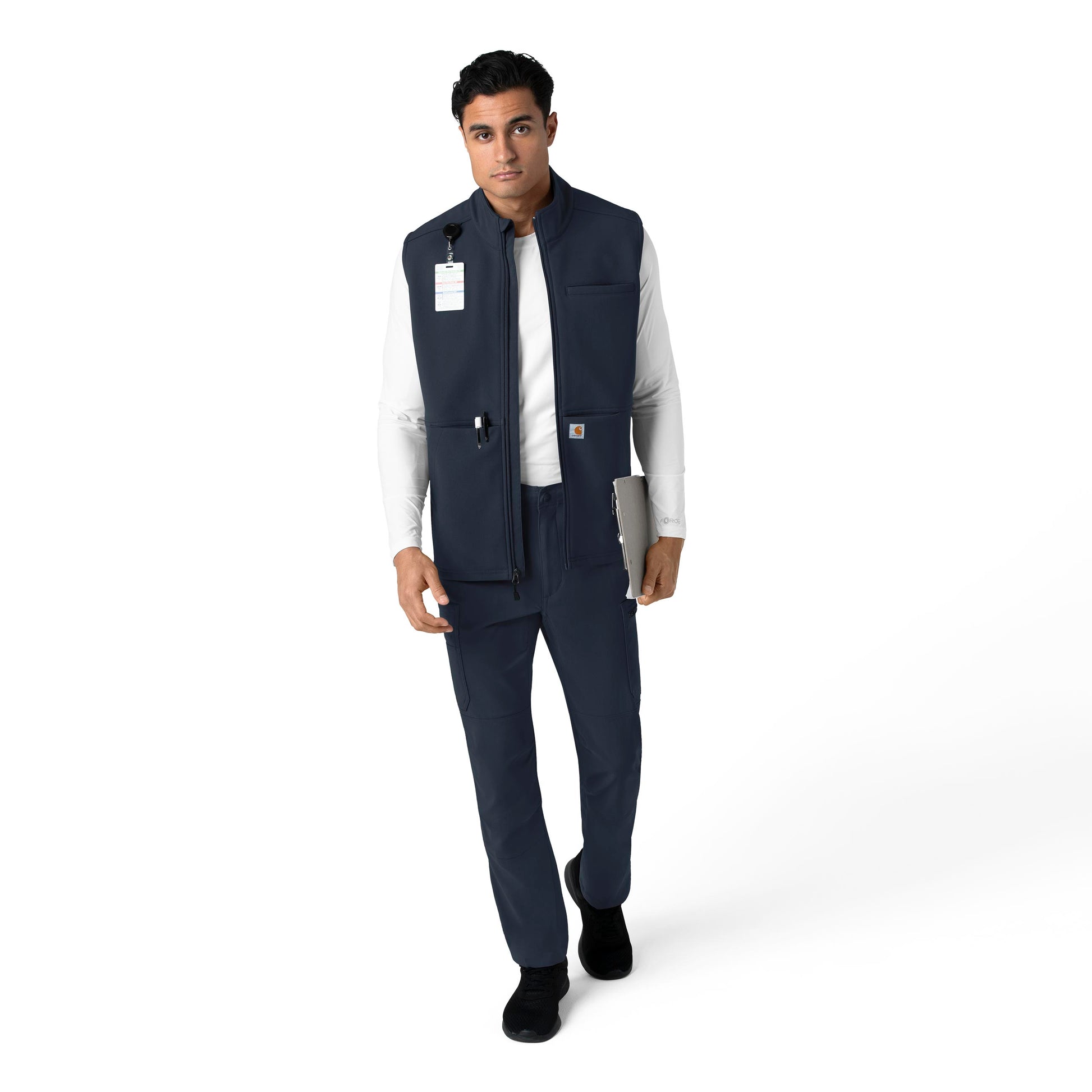 Rugged Flex C82023 Men's Bonded Fleece Vest Navy Model Image Right Side | Carhartt