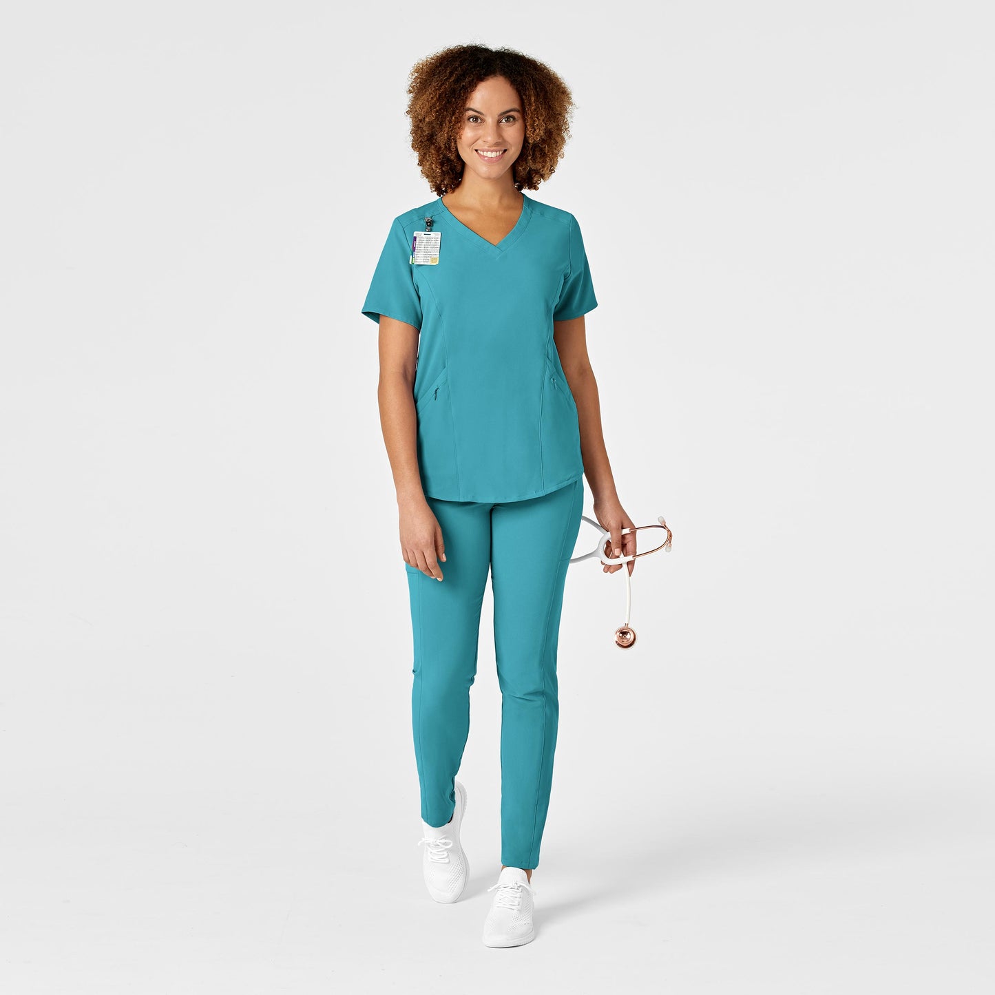 RENEW 6134 V-Neck Scrub Top Teal Blue Model Image Alternate | Wink