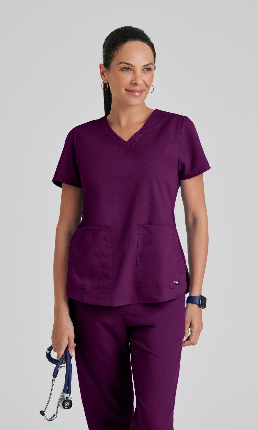 Greys Anatomy 71166 Aubrey Scrub Top Wine by Barco – Med Threads