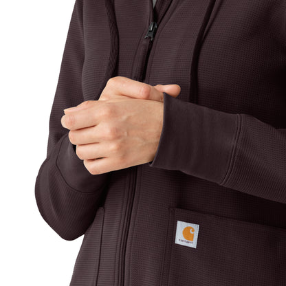 Layers C82008 Women's Full Zip Waffle Hoodie Dark Sepia