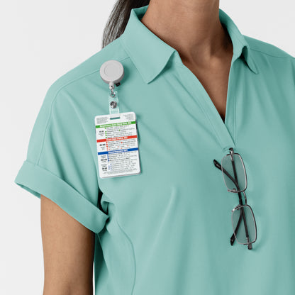 RENEW 6934 Women’s Flex-n-Reach Collared Scrub Top Turquoise Model Image Alternate | Wink