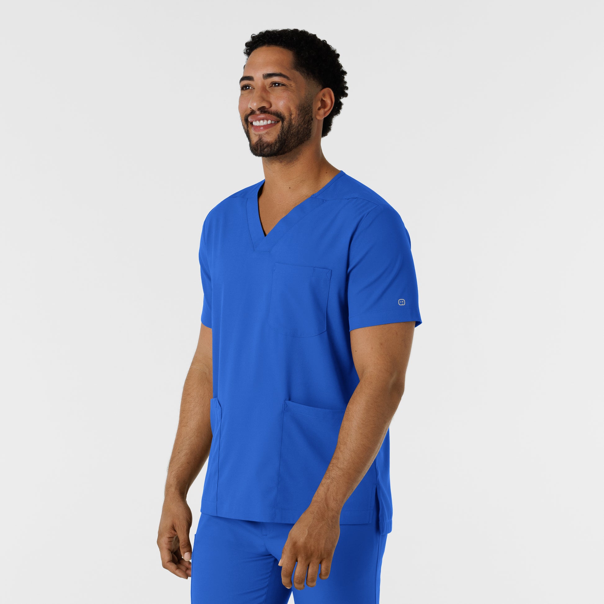 Boundless 6351 Men's Multi Pocket V-Neck Scrub Top Royal Model Image Right Side | Wink