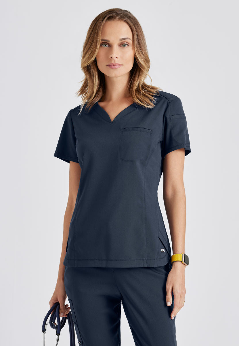 Greys Anatomy Stretch GRST136 Capri Tuck-in Scrub Top Steel