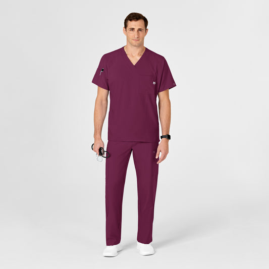 W123 6355 Men's V-Neck Scrub Top Wine Model Image Front | Wink