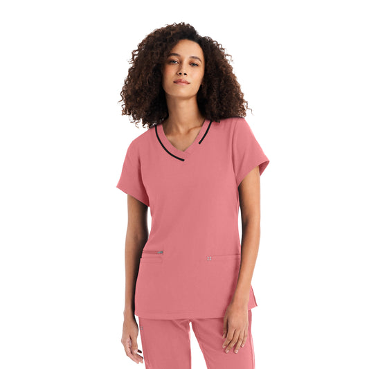 CRFT WT127 Women's 3 Pocket V Neck Scrub Top Peach Blossom/Black Image