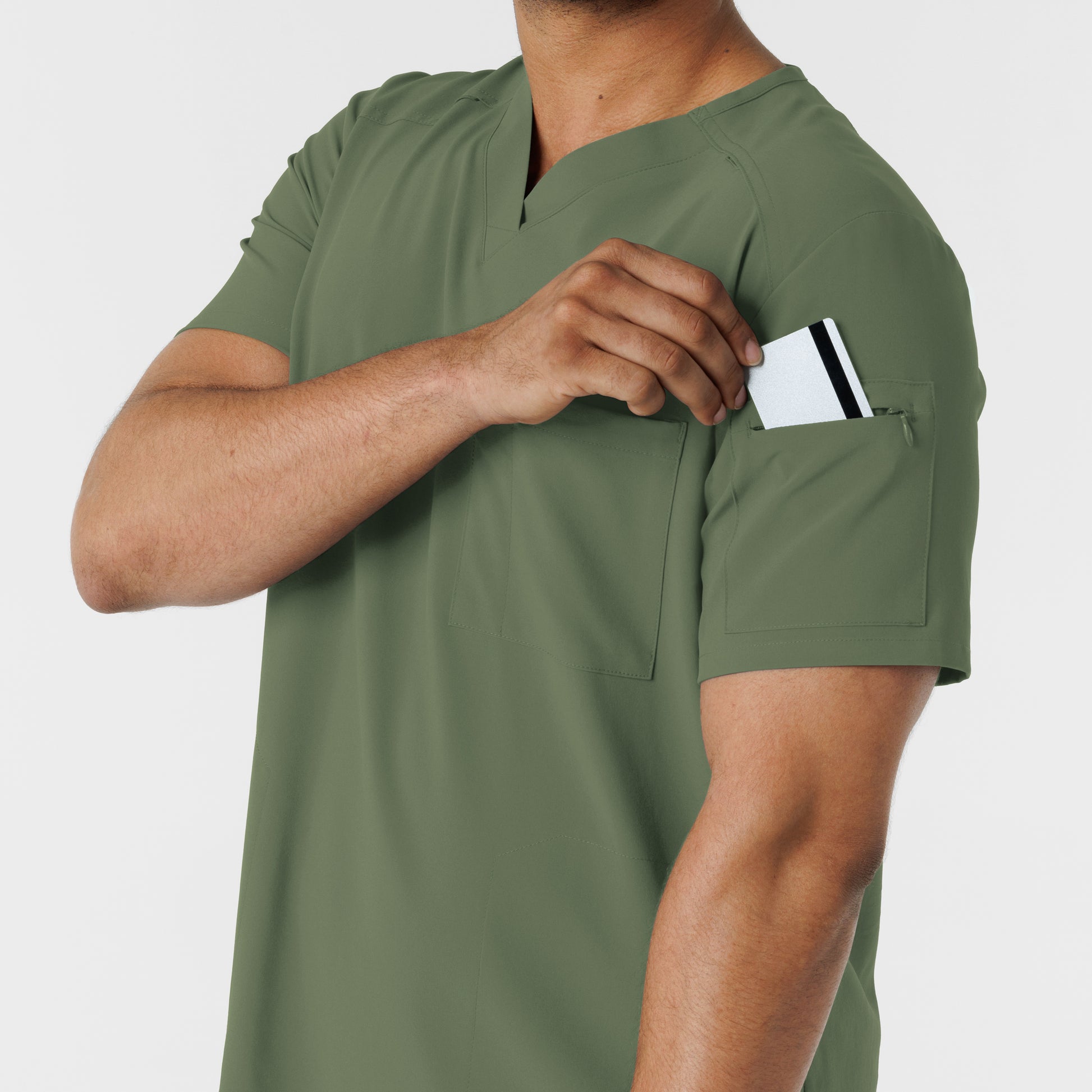 RENEW 6834 Men's V-Neck 5 Pocket Scrub Top Olive Model Image Alternate | Wink