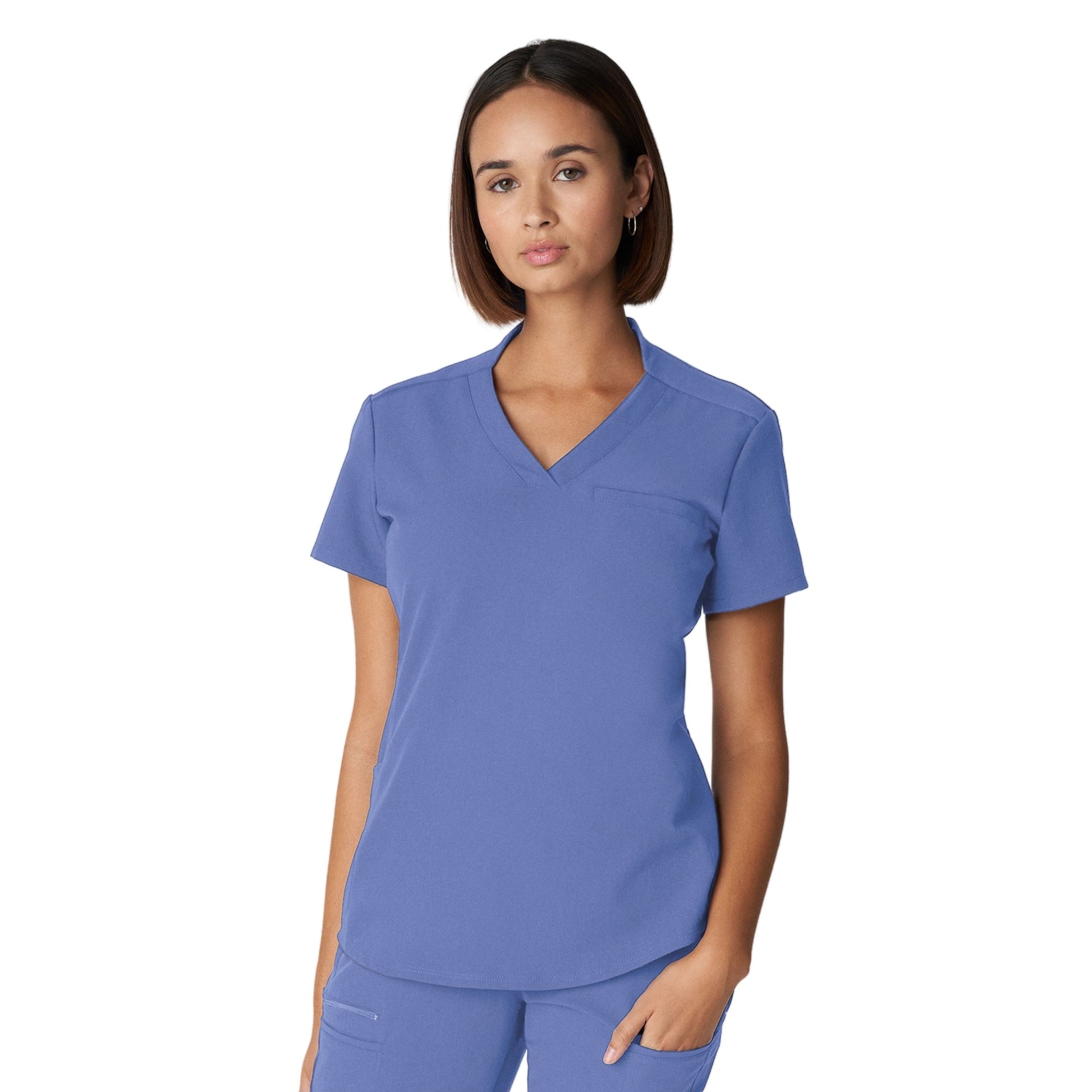 V-Tess WT110 Women's 2 Pocket V Neck Scrub Top Ceil Blue Image