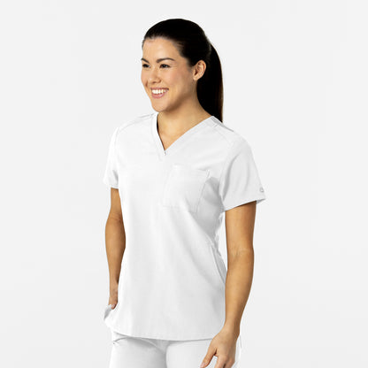 W123 6045 Flex-n-Reach V-Neck Scrub Top White Model Image Right Side | Wink