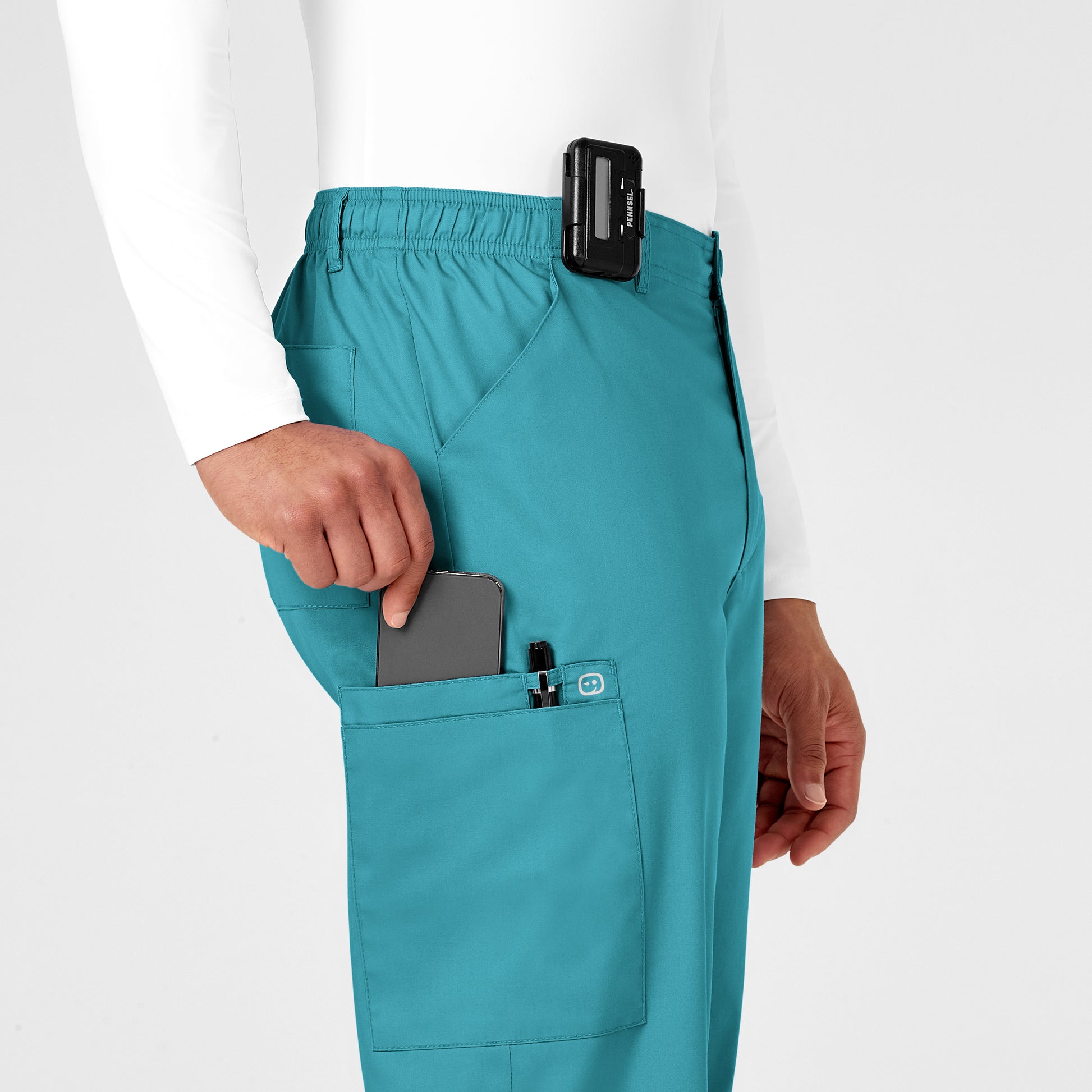 WonderWonderWORK 503 Men's Cargo Scrub Pant Teal Blue Model Image Alternate | Wink