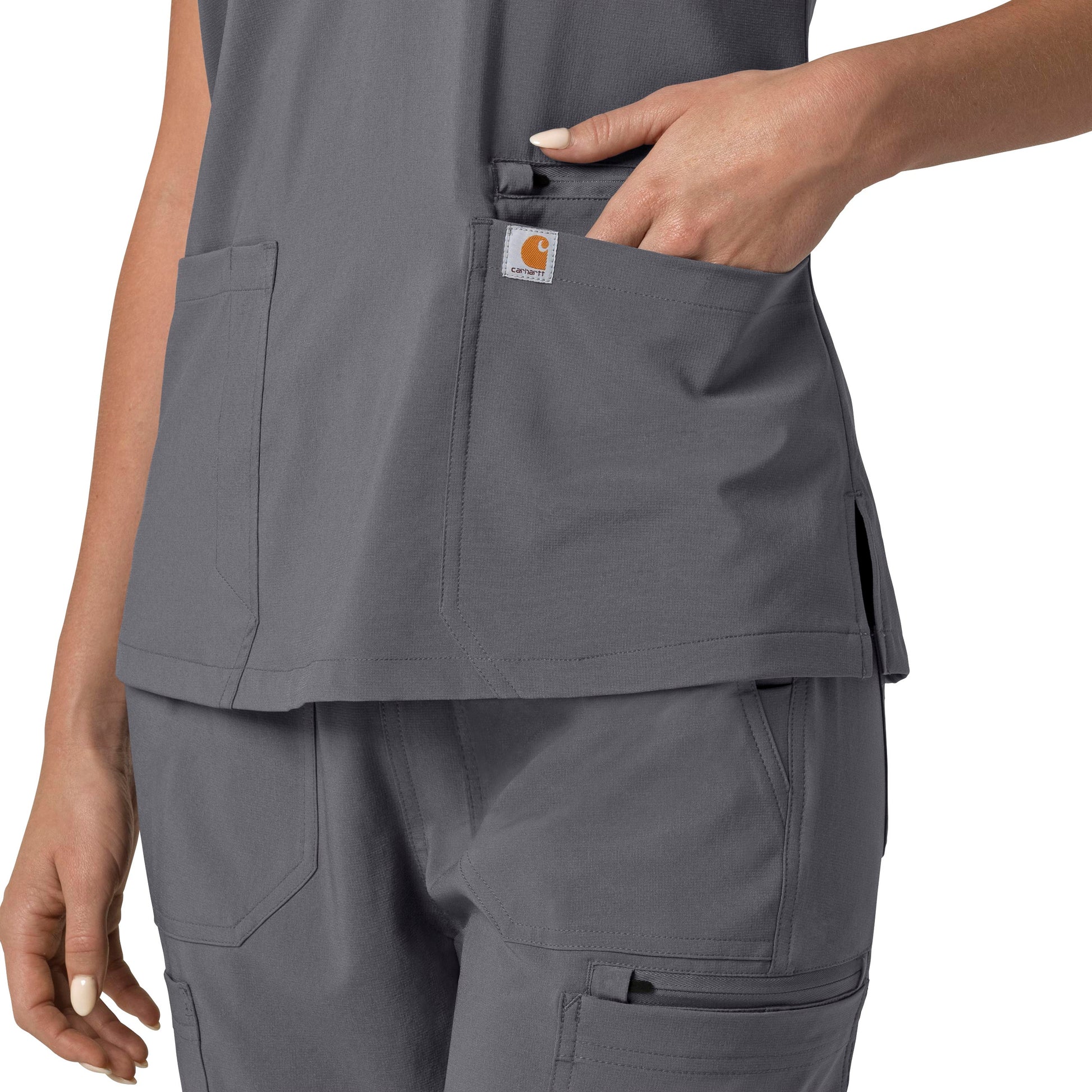 Force Cross-Flex C13210 Flex Panel V-Neck Scrub Top Pewter Model Image Alternate | Carhartt