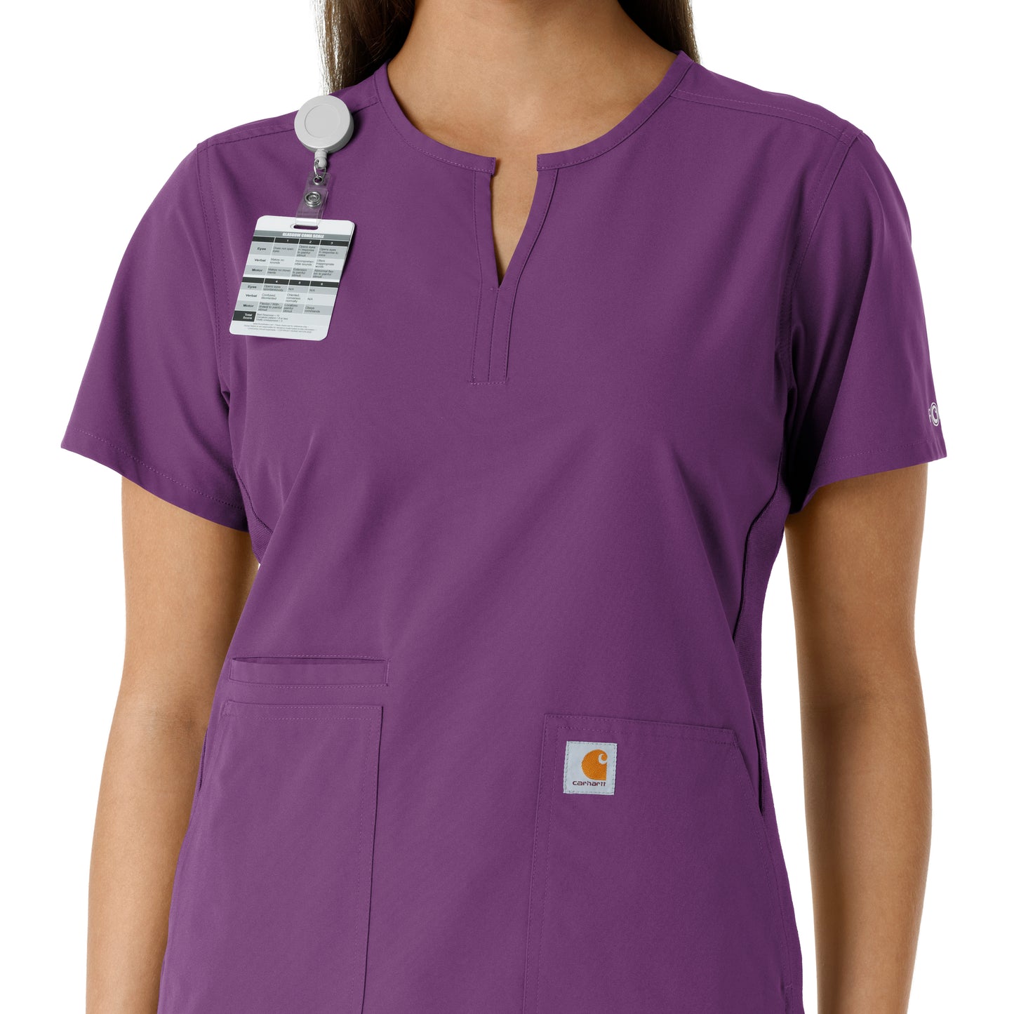 Force Essentials C12413 Notch Neck Tunic Knit Panel Scrub Top Eggplant Model Image Alternate | Carhartt