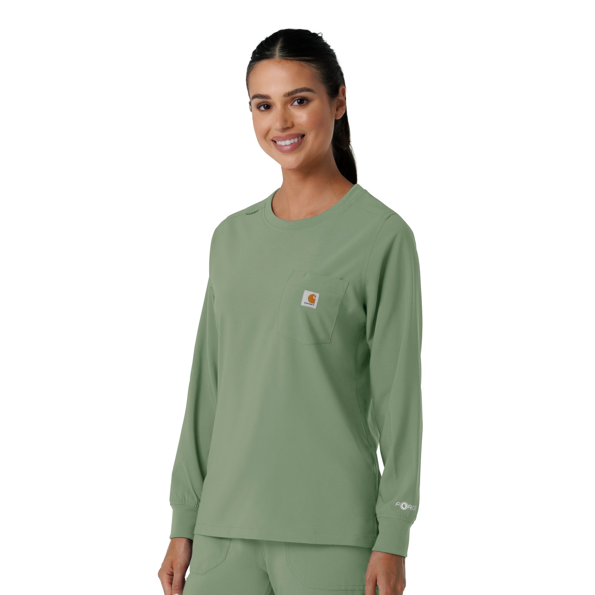 Force Cross-Flex C13610 Women's Crew Neck Long Sleeve Scrub Top Green Slate