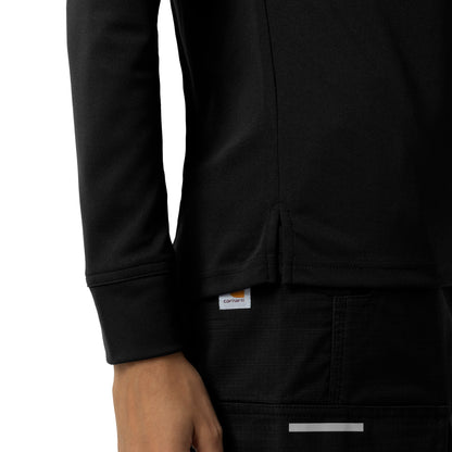 Rugged Flex C12129 Women's Heavyweight Long Sleeve Polo Scrub Top Black