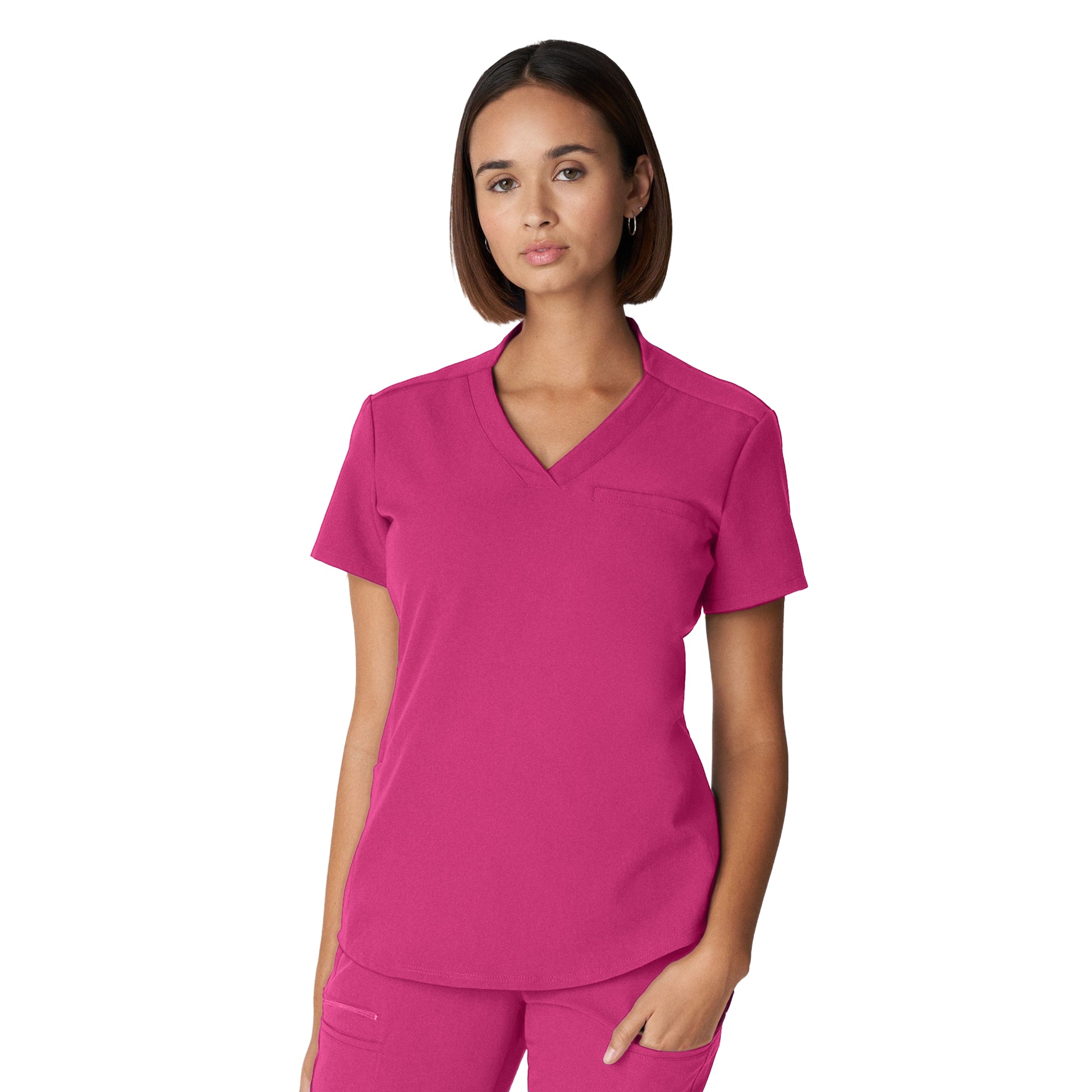 V-Tess WT110 Women's 2 Pocket V Neck Scrub Top Pink Flash Image