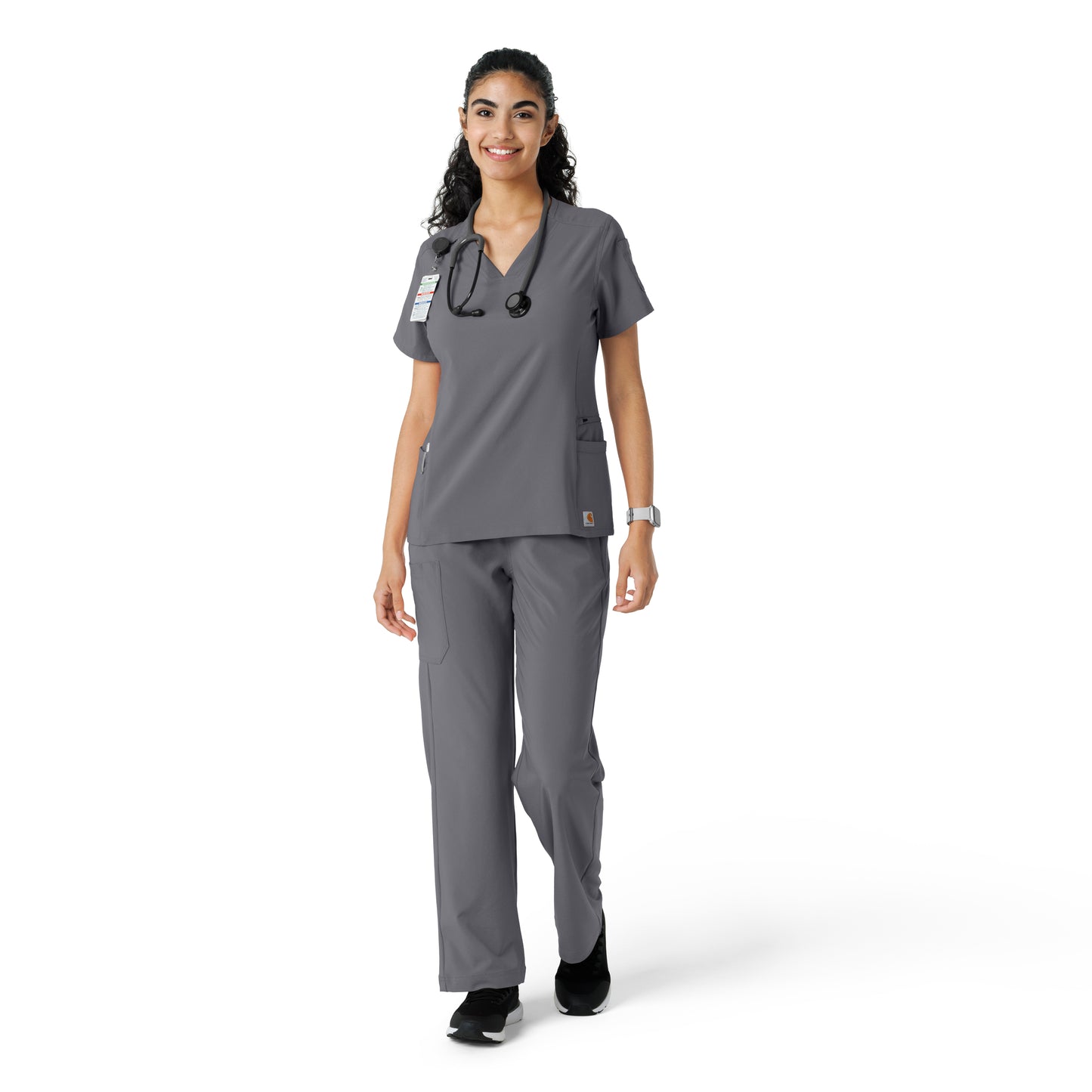 Force Cross-Flex C13310 Knit Panel Scrub Top Pewter Model Image Front | Carhartt