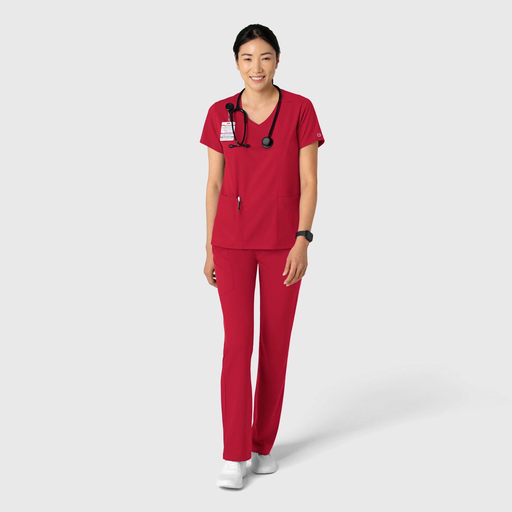 Boundless 6251 2-Pocket V-Neck Scrub Top Red Model Image Alternate | Wink