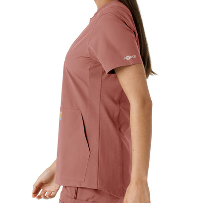 Force Essentials C12413 Notch Neck Tunic Knit Panel Scrub Top Wildrose Model Image Alternate | Carhartt