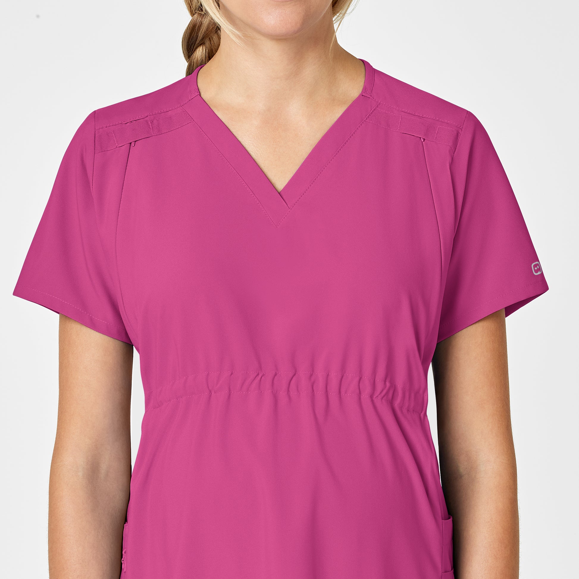 W123 4555 Maternity V-Neck Scrub Top Hot Pink Model Image Alternate | Wink