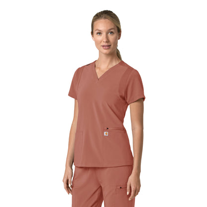 Force Cross-Flex C13210 Flex Panel V-Neck Scrub Top Wildrose Model Image Right Side | Carhartt