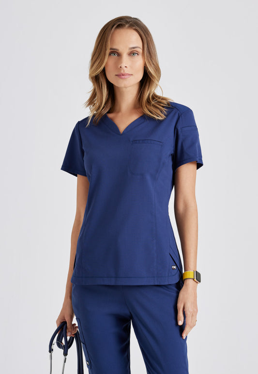 Greys Anatomy Stretch GRST136 Capri Tuck-in Scrub Top Indigo