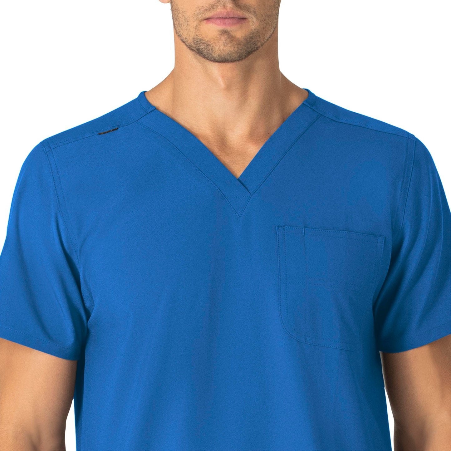 Force Essentials C15013 Unisex V-Neck 6-Pocket Scrub Top Royal Model Image Left Side | Carhartt