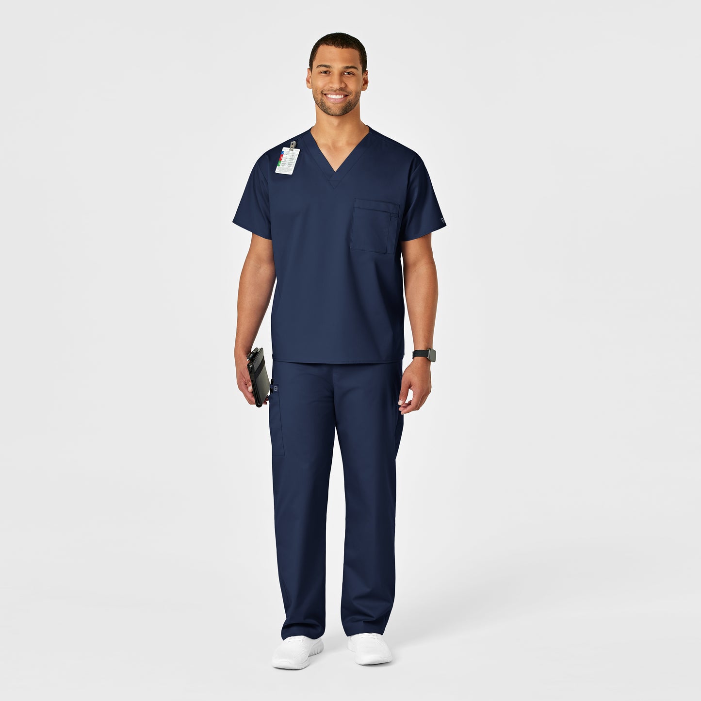 WonderWORK 500 Unisex Drawstring Cargo Scrub Pants Navy Model Image Alternate | Wink