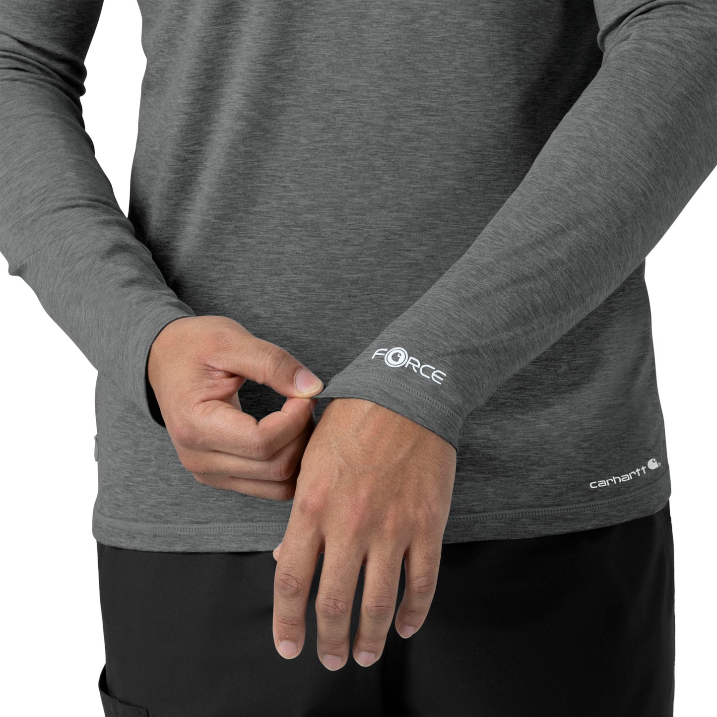 Force Sub-Scrubs C32009 Men's Performance Long Sleeve Tee Pewter Heather Model Image Alternate | Carhartt