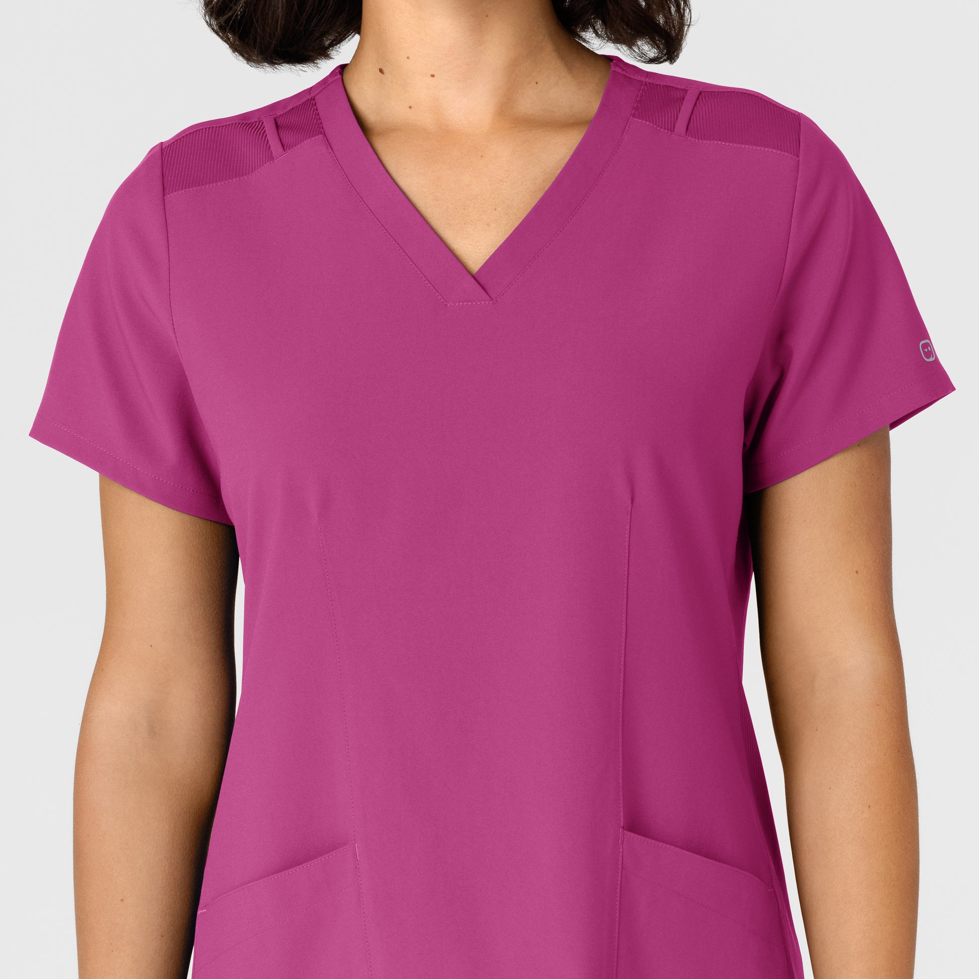 W123 6145 Flex-n-Reach Side Panel V-Neck Scrub Top Raspberry Model Image Left Side | Wink