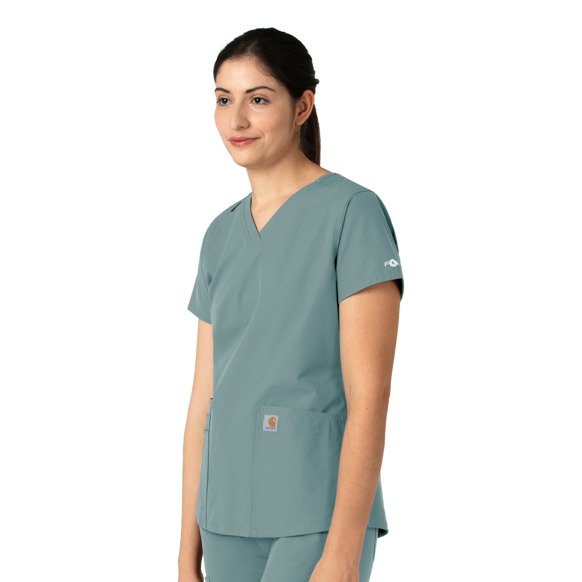 Force Essentials C12113 V-Neck Scrub Top Summer Blue Model Image Right Side | Carhartt