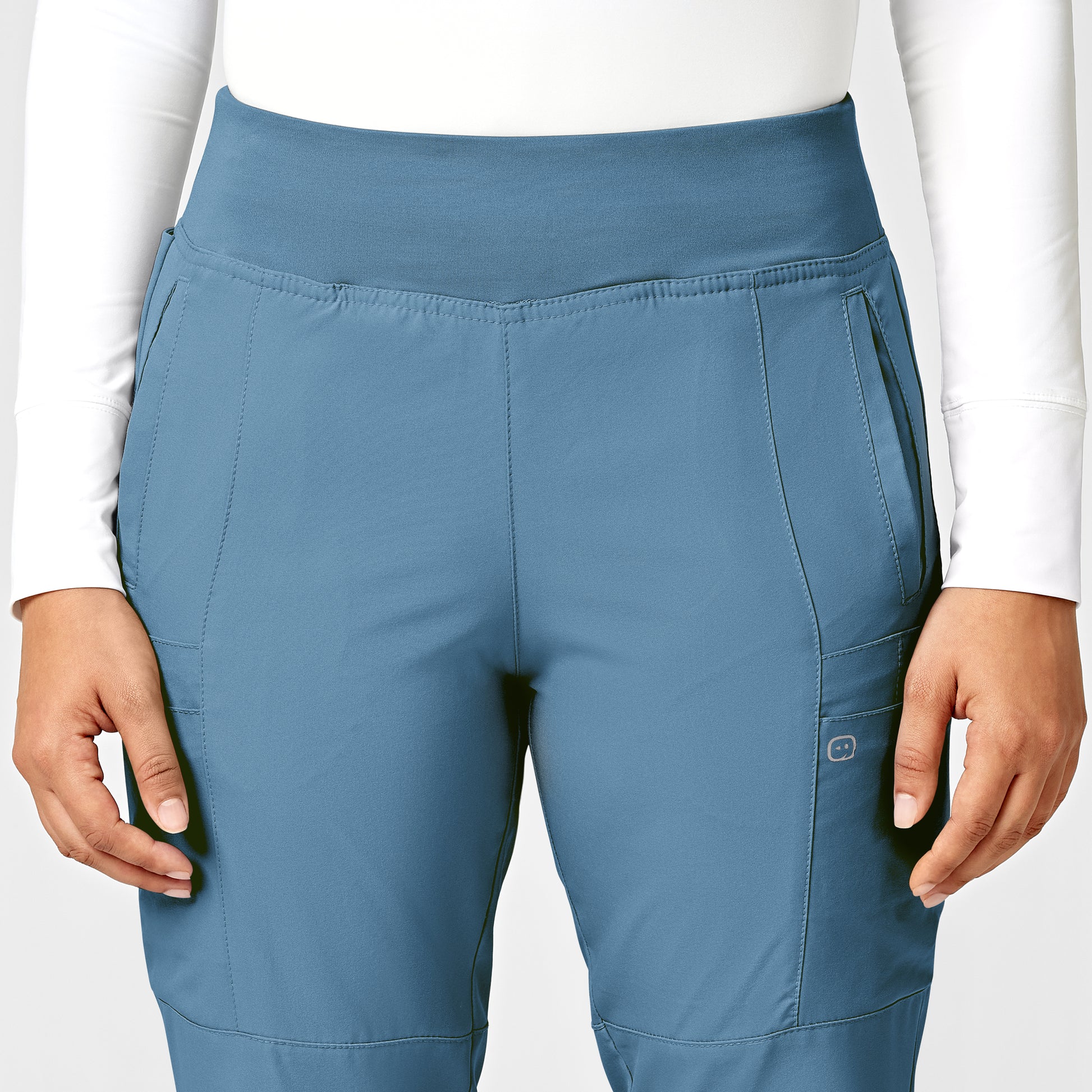 W123 5555 Women's Comfort Waist Cargo Jogger Scrub Pants Pacific Blue