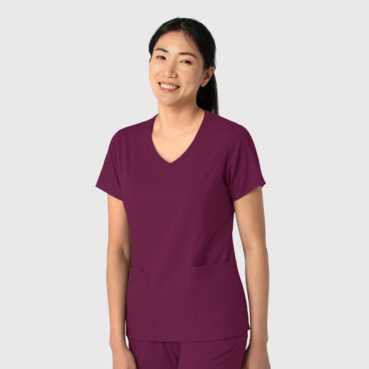 Boundless 6251 2-Pocket V-Neck Scrub Top Wine Model Image Right Side | Wink