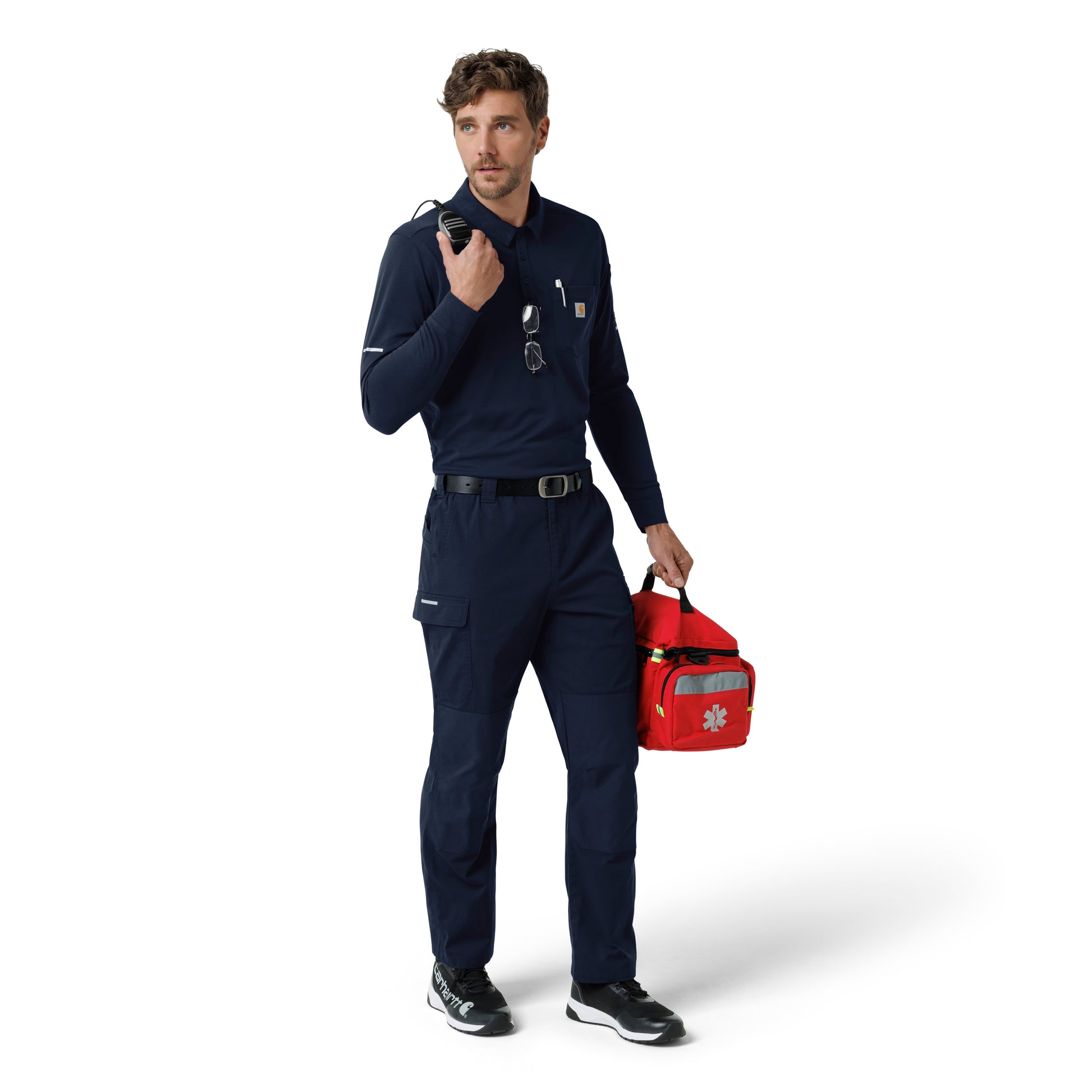 Rugged Flex C16129 Men's Heavyweight Long Sleeve Polo Scrub Top Dark Navy