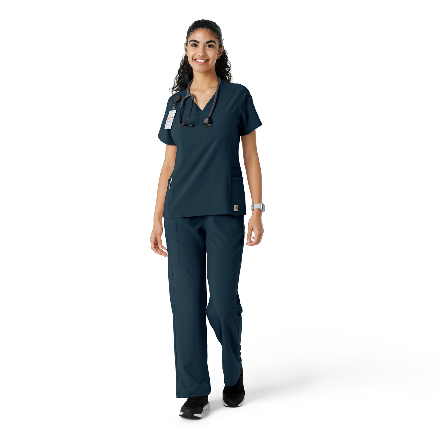 Force Cross-Flex C13310 Knit Panel Scrub Top Navy Model Image Front | Carhartt