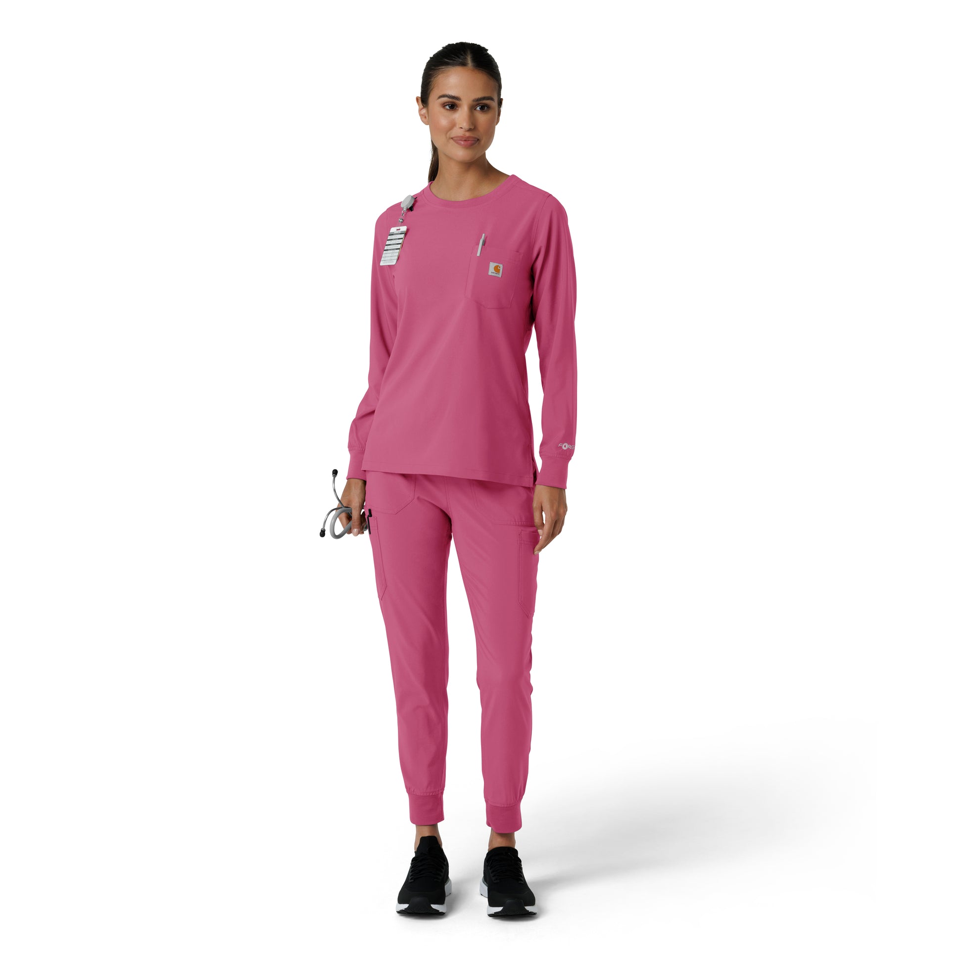 Force Cross-Flex C13610 Women's Crew Neck Long Sleeve Scrub Top Electric Fuschia