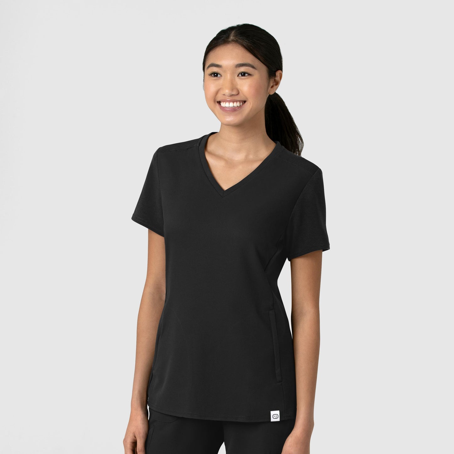 Thrive 6522 Flex-n-Reach V-Neck Scrub Top Black Model Image Right Side | Wink