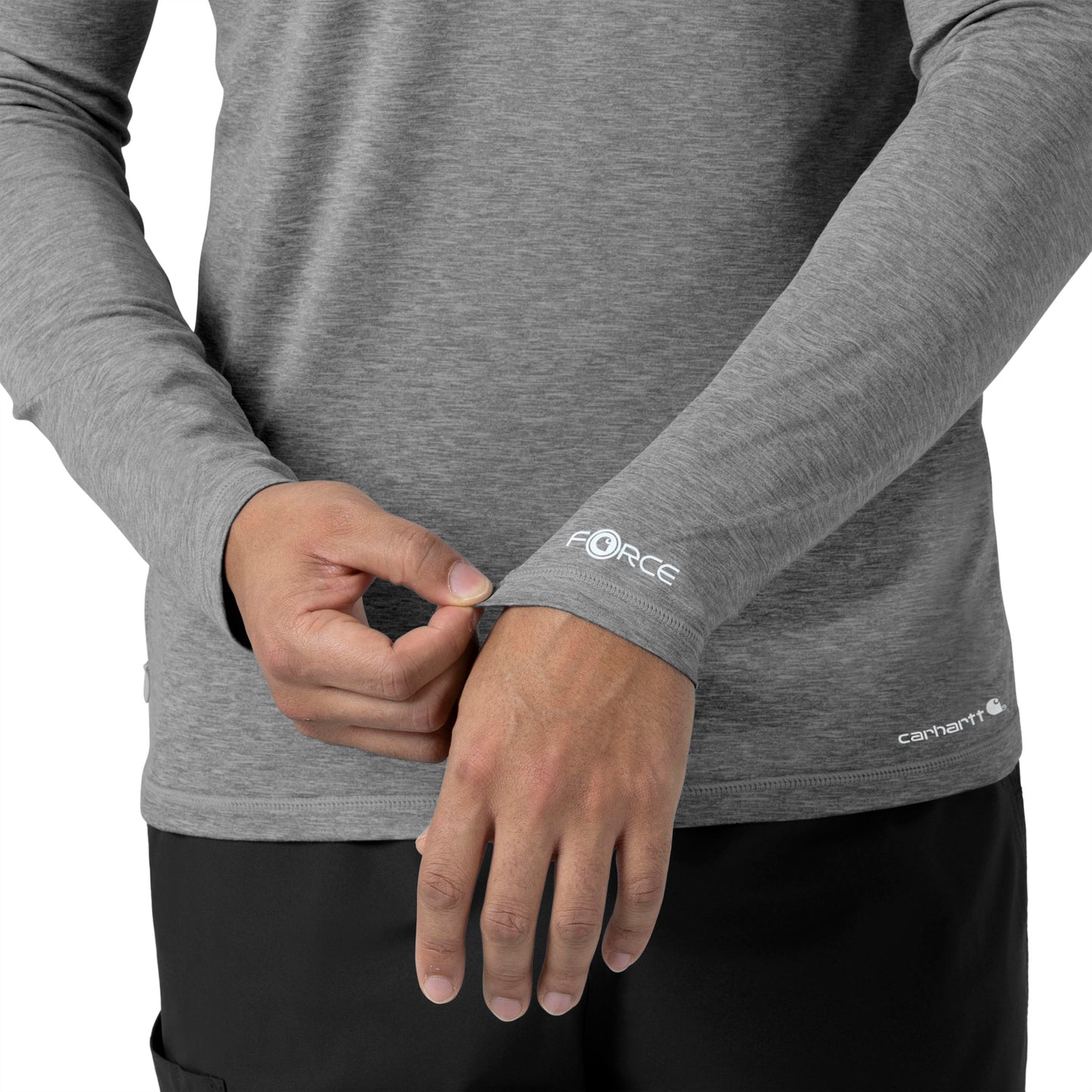 Force Sub-Scrubs C32009 Men's Performance Long Sleeve Tee Grey Heather Model Image Alternate | Carhartt