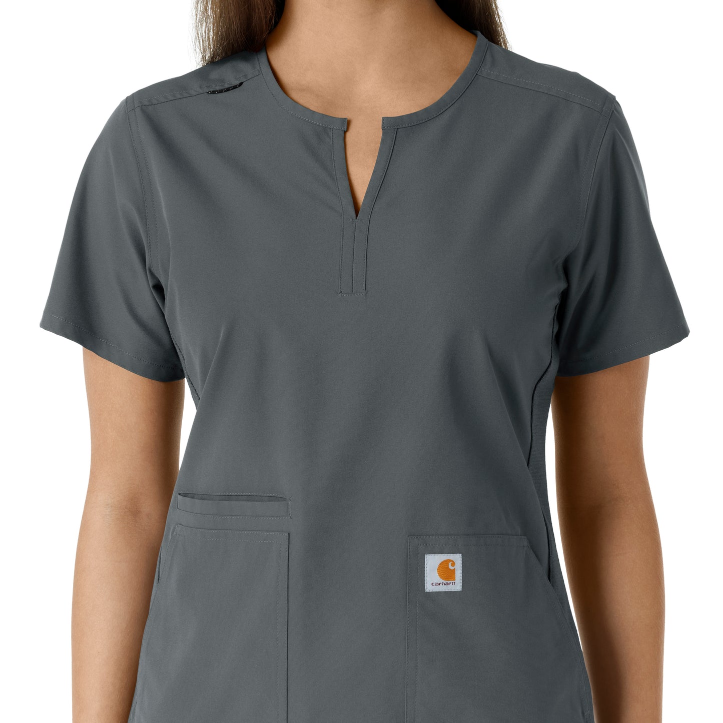 Force Essentials C12413 Notch Neck Tunic Knit Panel Scrub Top Pewter Model Image Alternate | Carhartt