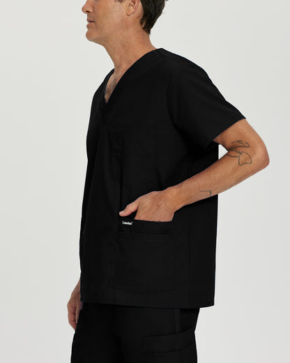 Essentials 7489 Men's 5 Pocket V Neck Scrub Top Black Image