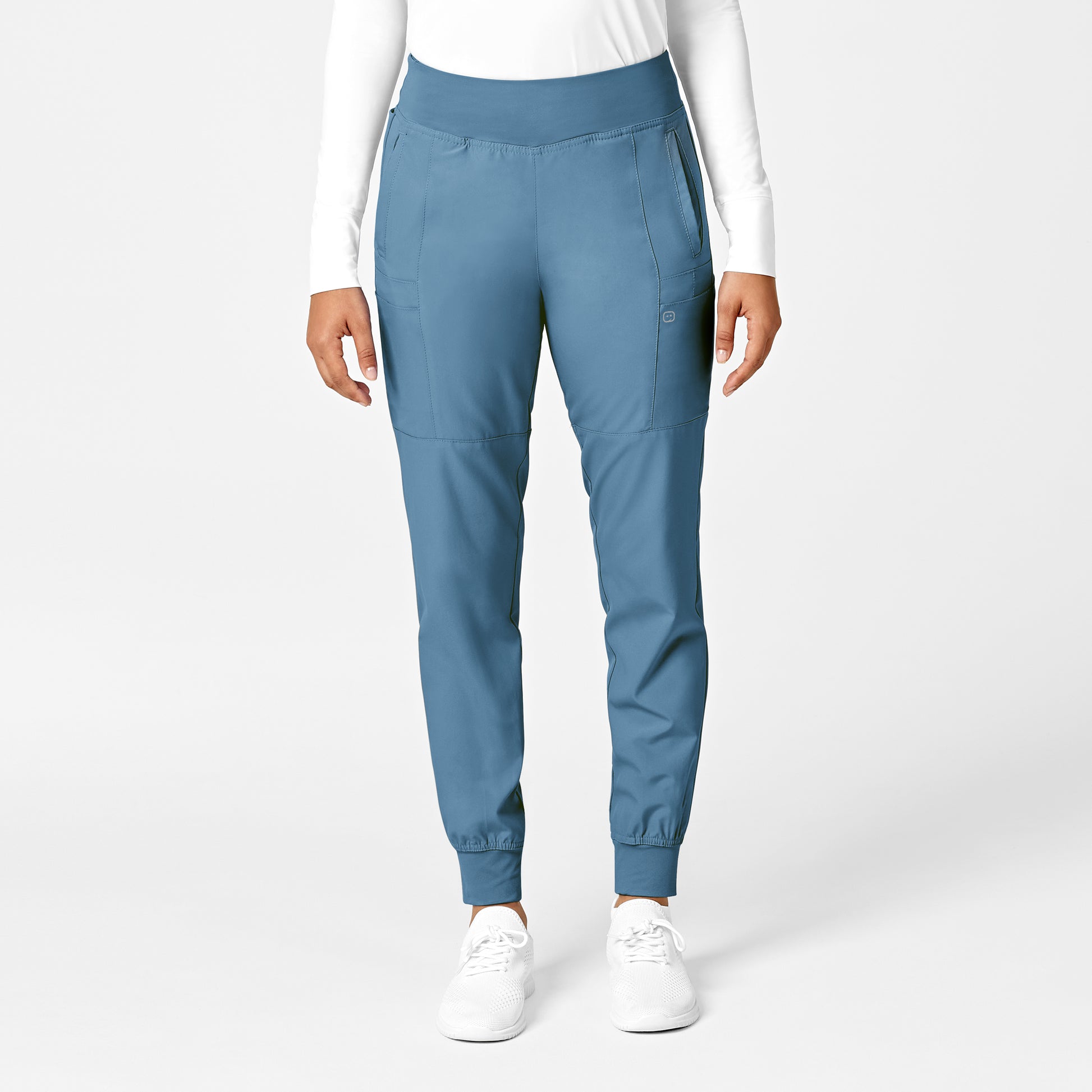 W123 5555 Women's Comfort Waist Cargo Jogger Scrub Pants Pacific Blue