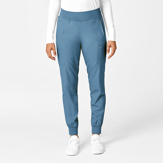 W123 5555 Women's Comfort Waist Cargo Jogger Scrub Pants Pacific Blue