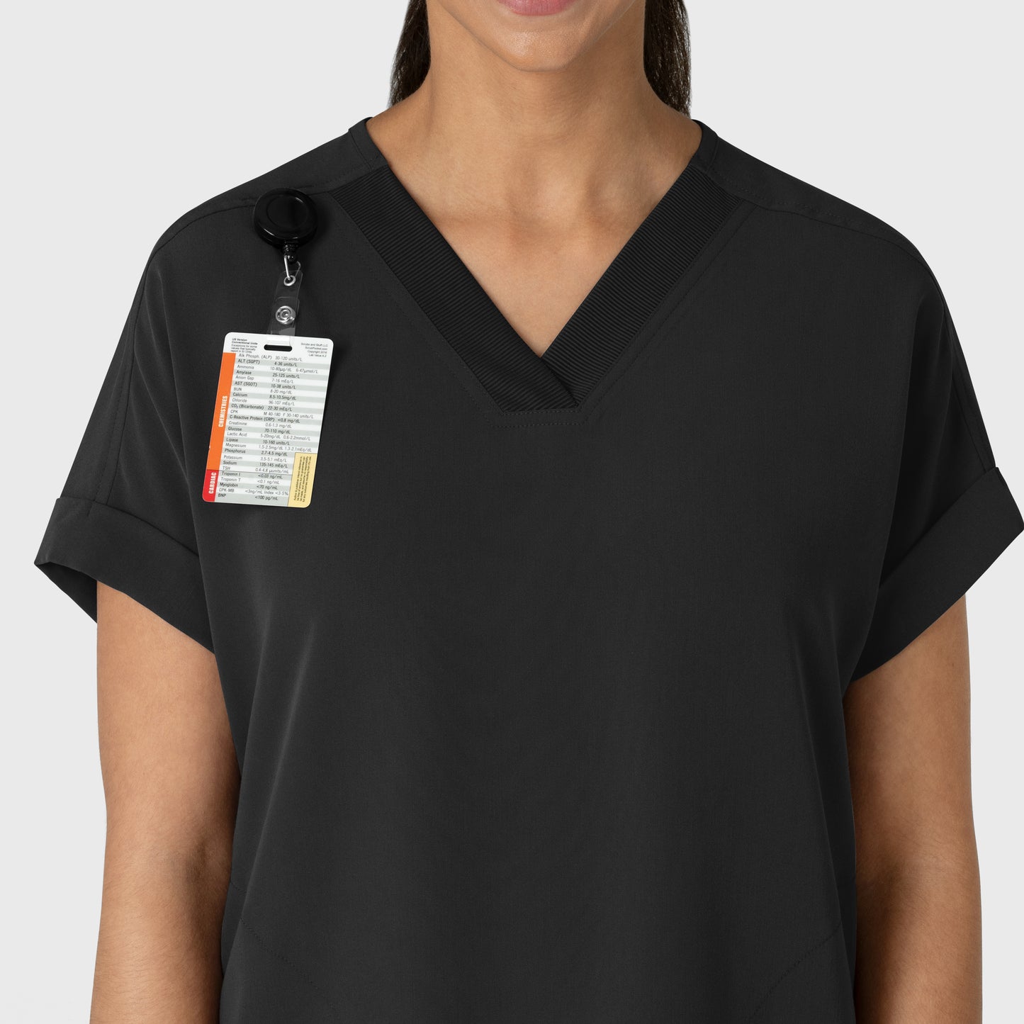 Nova 6232 Drop Shoulder Boxy Scrub Top Black Model Image Left Side | Wink