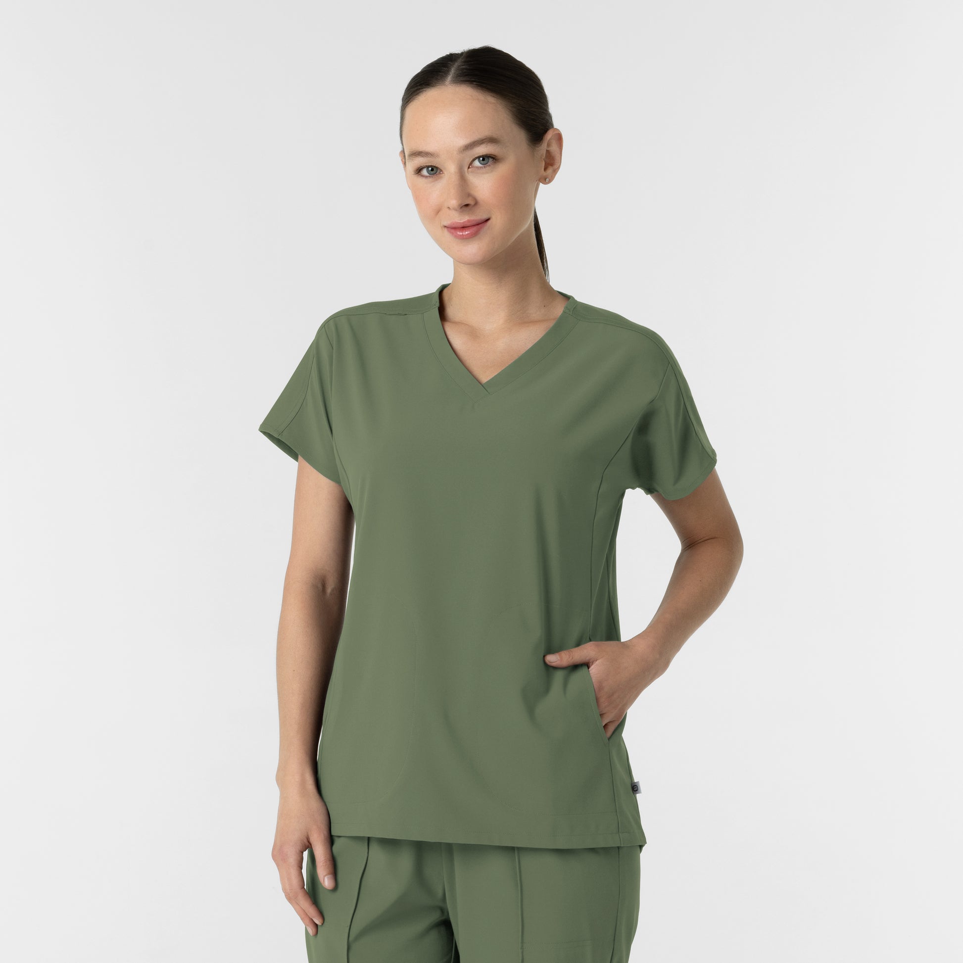 RENEW 6154 Women's V-Neck Tunic Scrub Top Olive