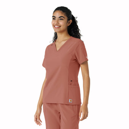 Force Cross-Flex C13310 Knit Panel Scrub Top Wildrose Model Image Right Side | Carhartt