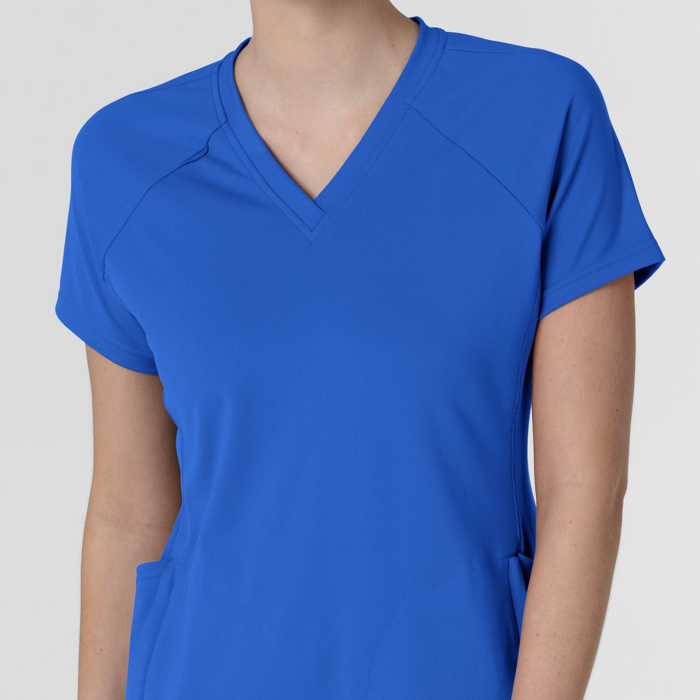 RENEW 6259 Knit Flex-n-Reach V-Neck Raglan Scrub Top Royal Model Image Left Side | Wink