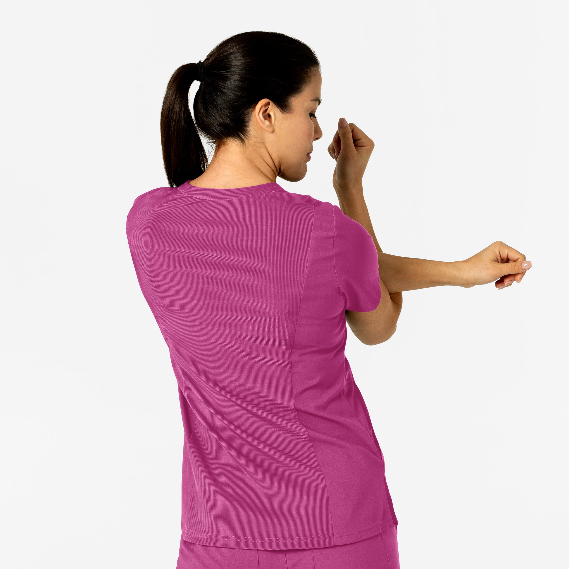 W123 6045 Flex-n-Reach V-Neck Scrub Top Raspberry Model Image Alternate | Wink