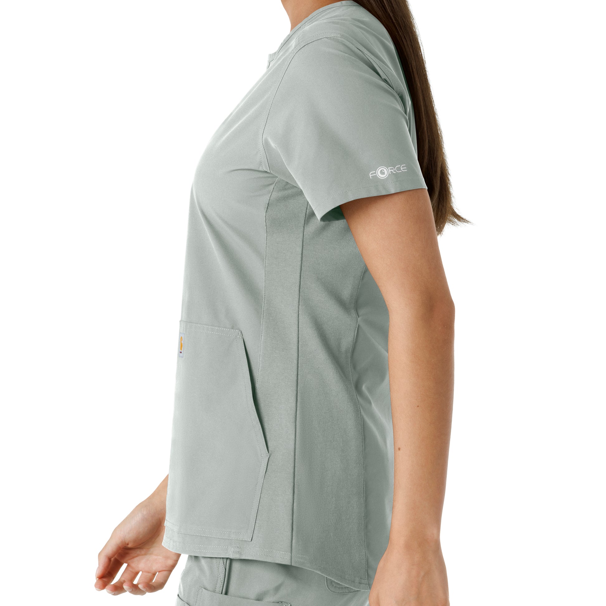 Force Essentials C12413 Notch Neck Tunic Knit Panel Scrub Top Grey Model Image Alternate | Carhartt