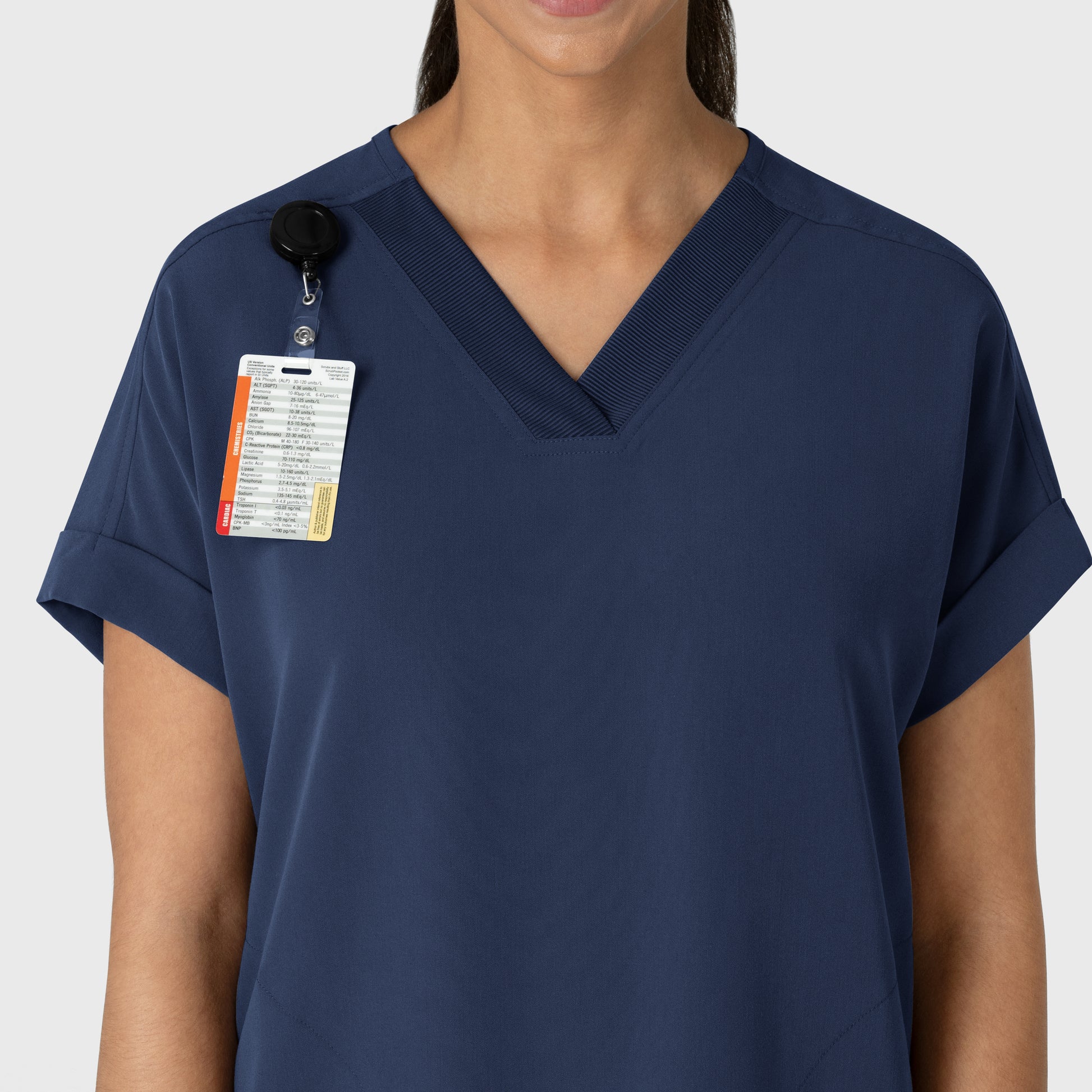 Nova 6232 Drop Shoulder Boxy Scrub Top Navy Model Image Left Side | Wink