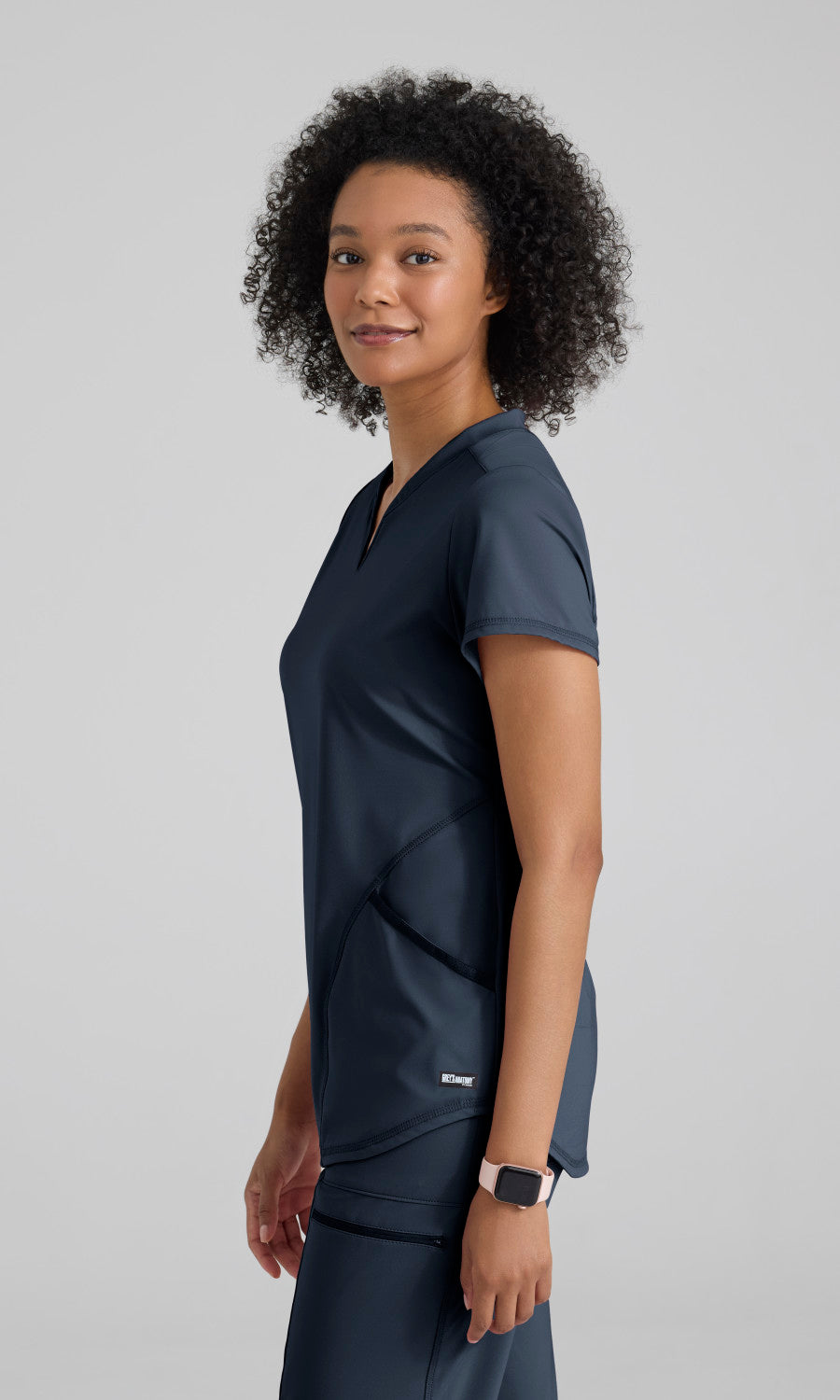 Grey's Anatomy Knits GRST249 Define Knit Scrub Top Steel